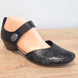 Rieker Antistress Mirjam Mary Jane 8.5 /40 Black Leather Laser Cut Comfort Shoes